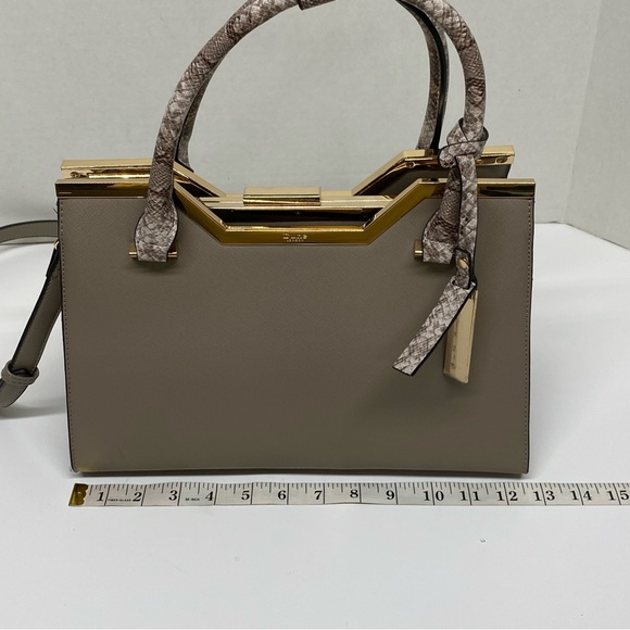 Dune London Purse Bag Satchel w/2Handles Beige w/Gold Accents Detachable Strap - Picture 13 of 16